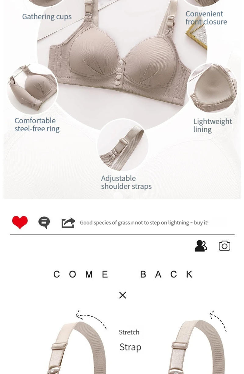 Description Picture 3 of itemNew Large Size Front Button Underwear Sexy Push Up Thin Cup Button Undershirt Type Middle-aged Mother Bras Ropa De Mujer Sütyen