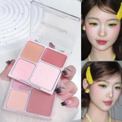 4-Color Blush Palette Water-Resistant Long-Lasting Makeup Natural Matte Finish Mixed Face Brighten Medium Coverage Powder Set