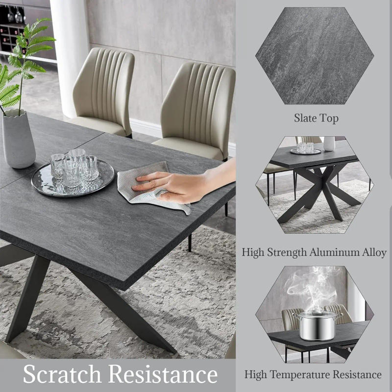 Description Picture 5 of itemDining Table Set for 6 Modern 78'' Dark Wood Dining Table and Fabric Dining Chairs Set of 6 Table and Chairs Set of 6 Ideal