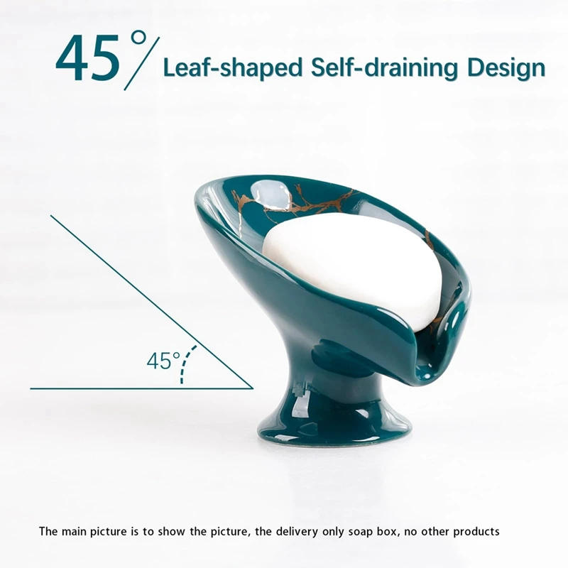 Description Picture 4 of itemSoap Dish, Ceramic Soap Holder Self Draining Marble Look Leaf-Shape Soap Dishes For Bathroom