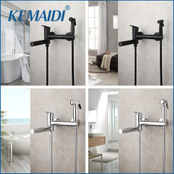 KEMAIDI Matte Black  Bathroom Bidet Faucet Shower Tap Cold Hot Water Mixer Crane Sprayer Head Tap Toilet Faucets Silver
