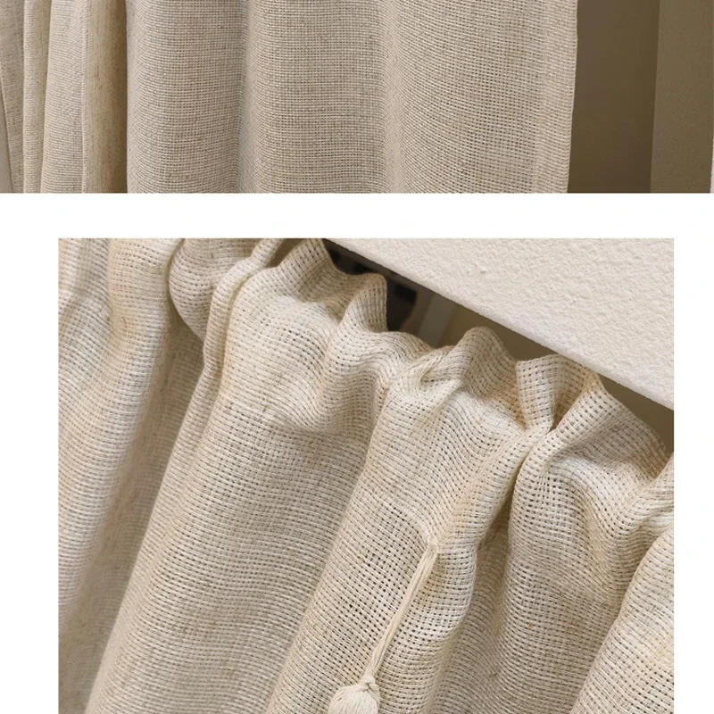 Description Picture 6 of itemKitchen Curtains Cotton Linen Beige Short Curtain Broom Tassels Window Valance Cafe Curtain Tiers For Farmhouse Bedroom Door