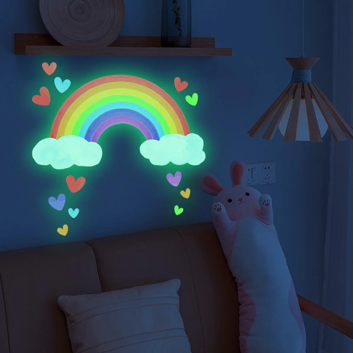 Description Picture 3 of itemCartoon Rainbow Luminous Wall Stickers Glow In The Dark Cloud Heart Wall Decal For Baby Kids Room Nursery Home Decorations DIY