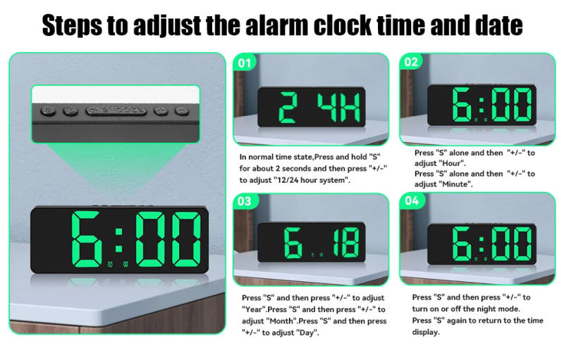 Description Picture 6 of itemDigital Alarm Clock, [Upgraded Version] LED Clock for Bedroom, Electronic Desktop Clock with Temperature Display, 5 Level Bright