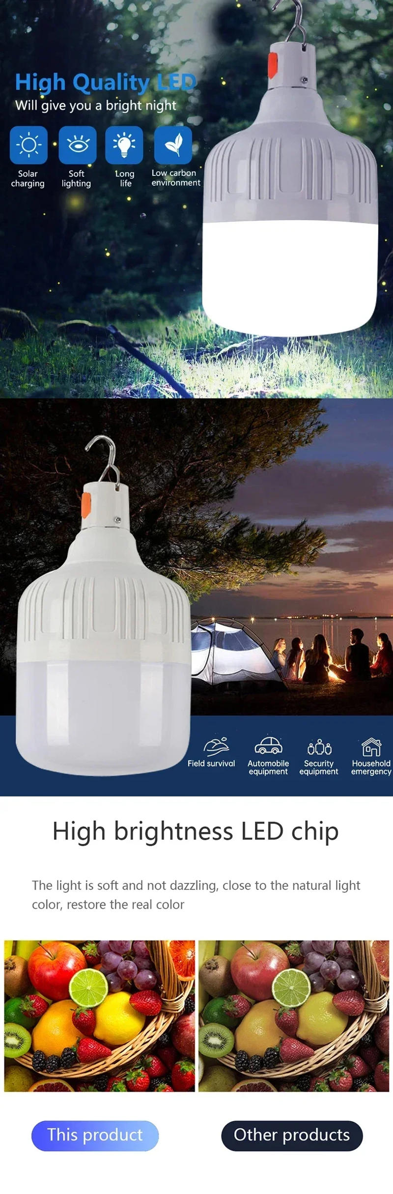Description Picture 2 of itemCamping Light LED Portable Lanterns USB Rechargeable Outdoor Hanging Camping Bulb Energy Saving Emergency Lights Garden Tents