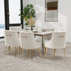 SEYNAR Modern Velvet Dining Chairs Set of 6, Upholstered Barrel Pleated Side Accent Chair for Bedroom,Living Room