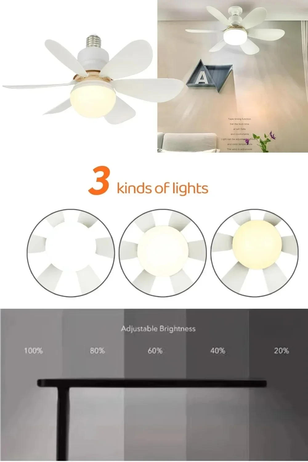 Description Picture 4 of itemModern Wind 6 ABS Blades 16 Inches LED Fan Light Bedroom Living Room Decoration Ceiling Flower Fan Light 30W/40W