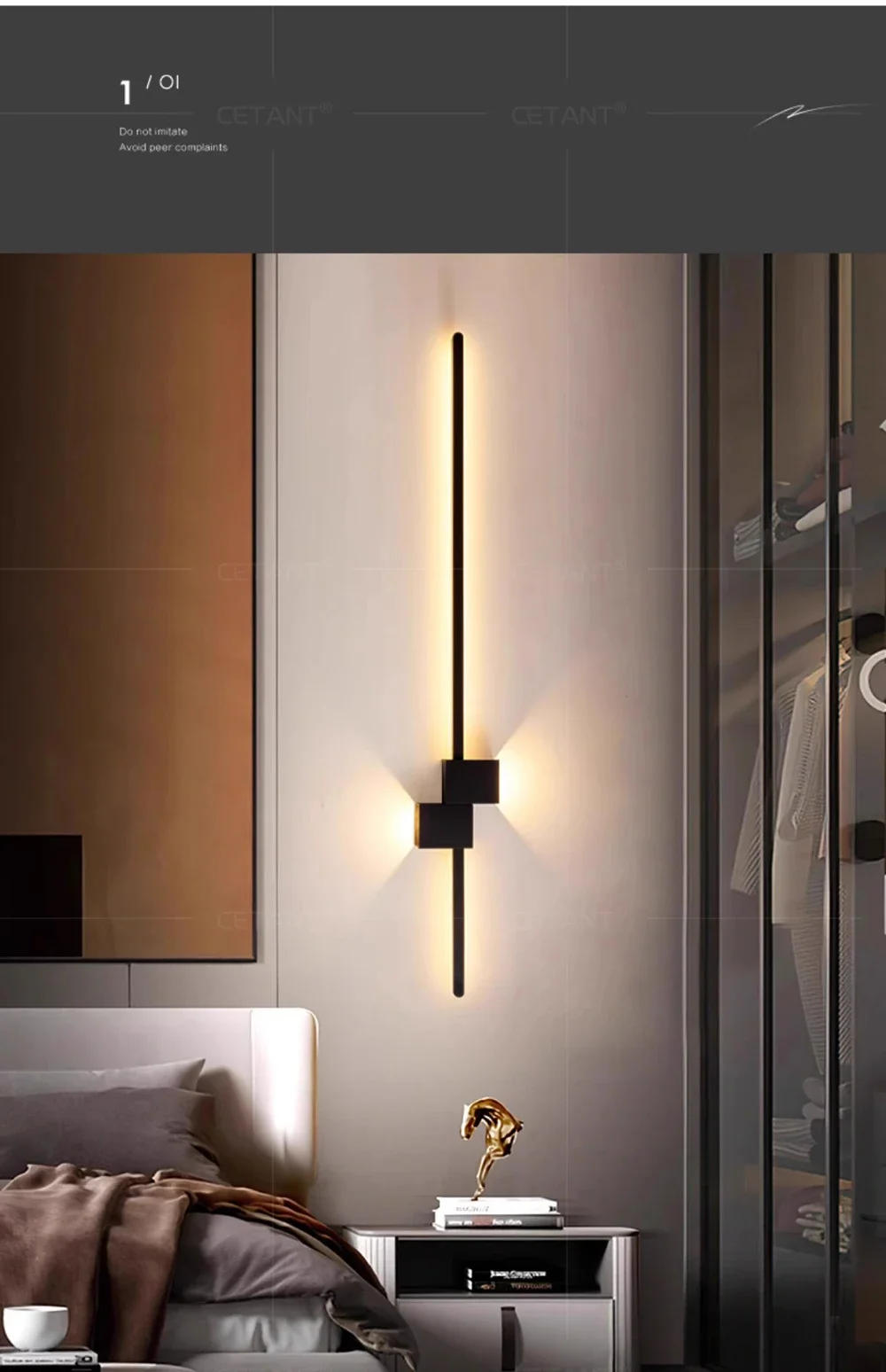 Description Picture 6 of itemModern LED Wall Lamp Minimalist Black 60-100cm Up Down Luminous Light For Bedroom Bedside Living Room Hallway Indoor Wall Sconce