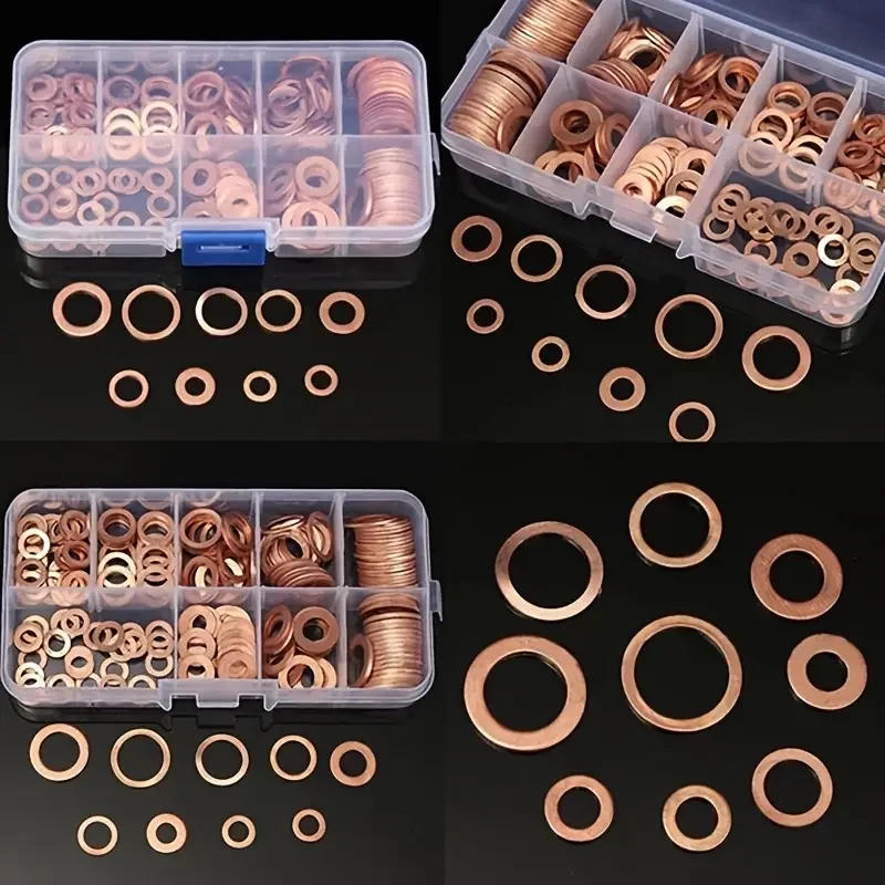 Description Picture 4 of item200/100PCS Copper Washer Gasket Nut And Bolt Set Flat Ring Seal Assortment Kit With Box //M8/M10/M12/M14 For Sump Plugs Washers