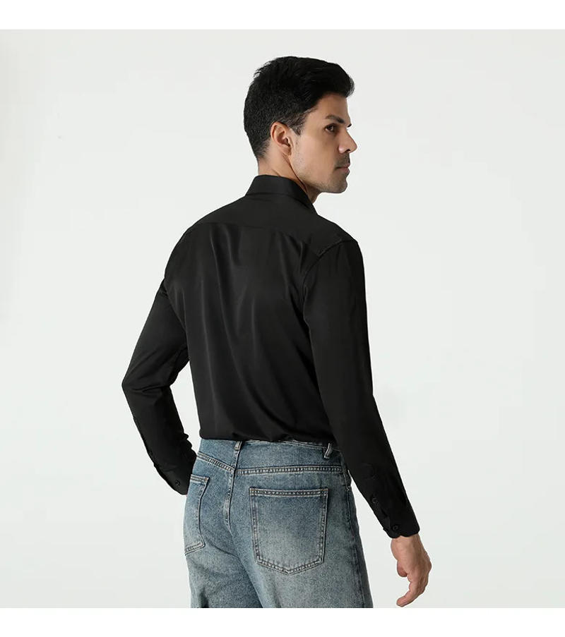 Description Picture 4 of item2024 New Foreign Trade Men's Leisure Long Sleeved Shirt Men's Business Dress Shirt Work Solid Color Shirt