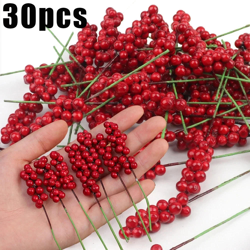 Description Picture 3 of item30/1Pcs Christmas Simulation Red Berries Artificial Holly Berry Stamen Fake Plants DIY Wreath Ornaments Xmas Party Home Decor