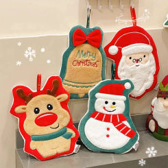 Christmas Hand Towel Quick Drying Kitchen Towel Cleaning Rag Coral Fleece Cartoon Absorbent Hanging Towel Bathroom Accessories