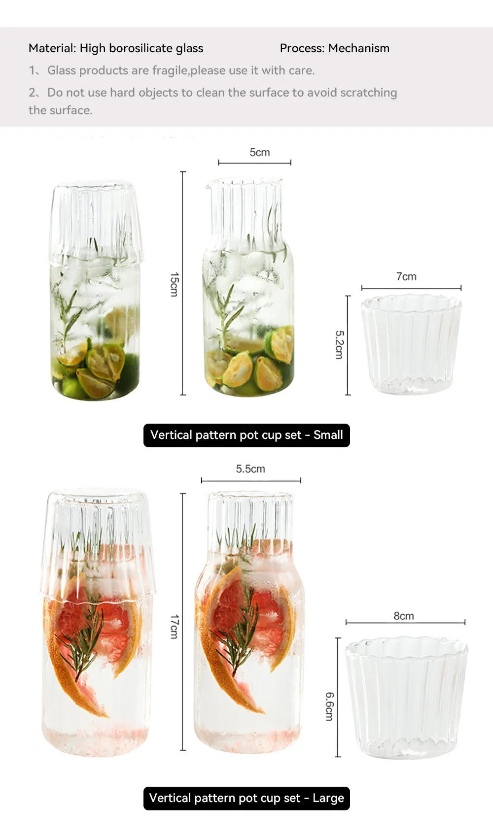 Description Picture 3 of itemGlass Water Bottle with Glass Cup Set Drinkware Bedside Carafe with Tumbler Glasses Drinking Pitcher for Milk Beverage Tea