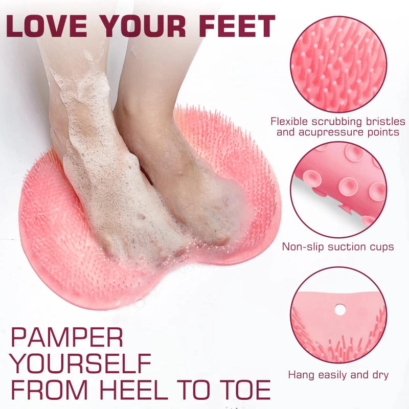 Description Picture 3 of itemSilicone Foot Massage Pad Shower Mat Non-slip Wash Foot Pad Stick on Wall Surface Body Cleaning Tool Exfoliating Rub Back Brush