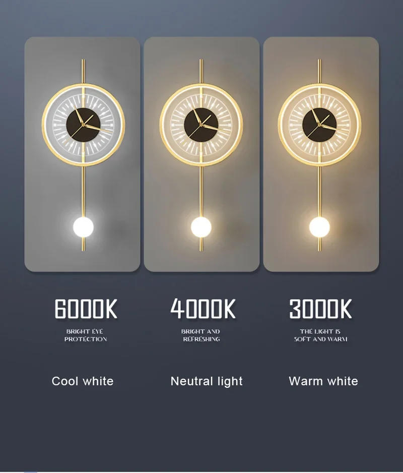 Description Picture 4 of itemModern Led Clock Wall Mounted Lamps for Bedroom Living Room Hallway Sconce Light Fixtures Hotel Decoration Lighting Home Indoor