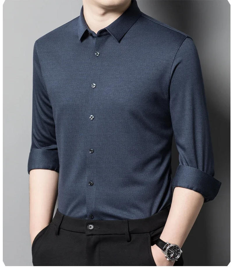 Description Picture 5 of itemSeamless Wool Men's Dress Shirts Luxury Solid Color Long Sleeve Business Casual Single Breasted Male Shirts Plus Size 4XL