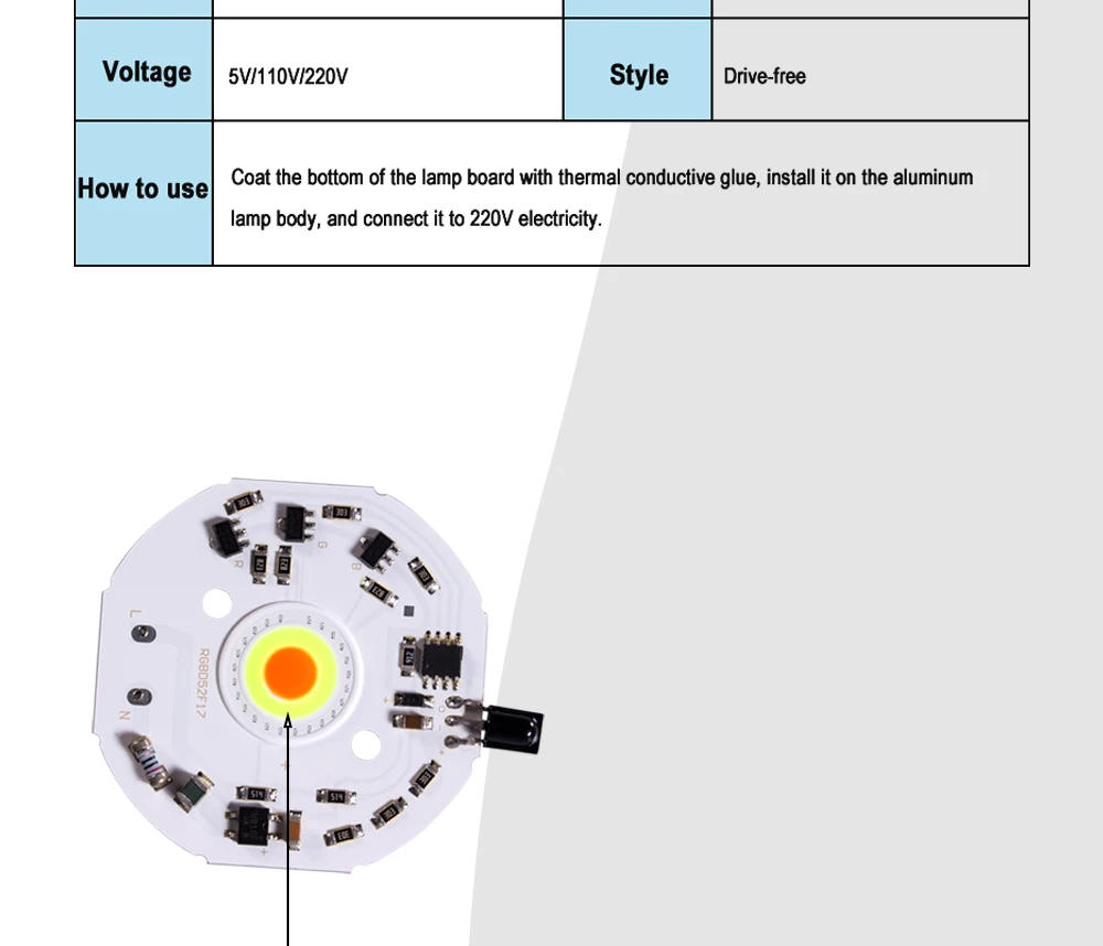 Description Picture 5 of itemSelling LED COB RGB Chip Light LED Spotlight Lamp 220V No Need Driver for Floodlight Lampada DIY Lighting with Remote Controller
