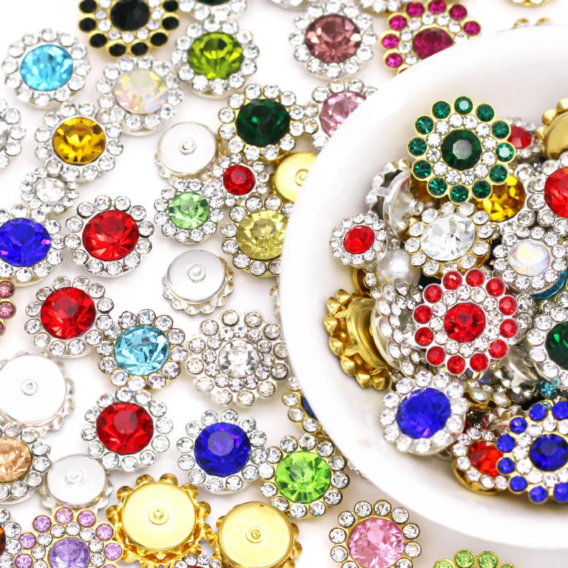 Description Picture 2 of item20/50/100Pcs Rhinestones Flower Strass Crystal Sew On Rhinestones For Needlework DIY Clothes Gold/Silver Claw Rhinestone Buttons