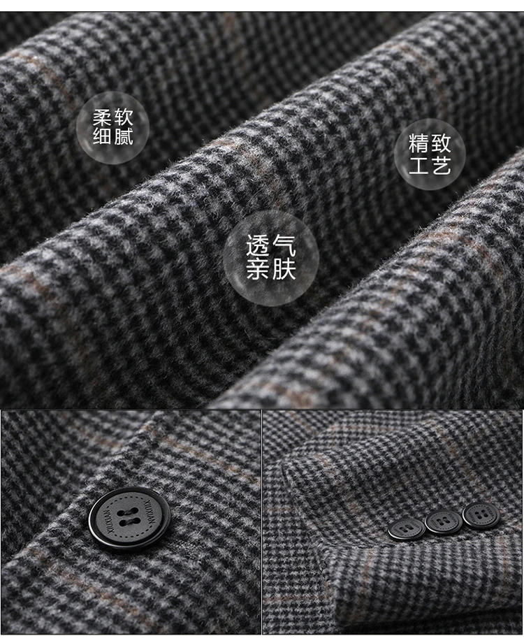Description Picture 4 of item2024 High Quality Plus-size Tweed Jacket for A Fat Man Suit Collar Plaid Double-sided Tweed Coat for A Fat Man Extra Large Wool