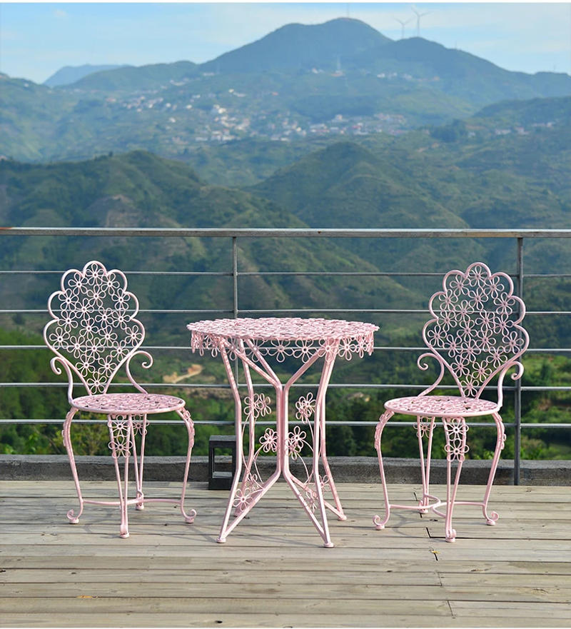 Description Picture 5 of itemOutdoor Iron Balcony Table and Chair Three-Piece Set Outdoor Garden Patio Terrace Luxury White Furniture Lounge Table Chairs Set