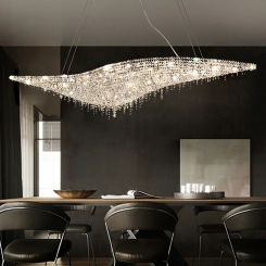 Crystal Bead Pendant Lights Post-modern Chrome Lighting Fixture Hanging Lamp for Ceiling LED Lustre Home Decor