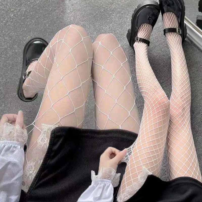Description Picture 2 of itemBlack White Fishnet Stockings Women Sexy Transparent Tights Slimming Long Socks Leggings Mesh Nylon Lingerie Lolita JK Pantyhose