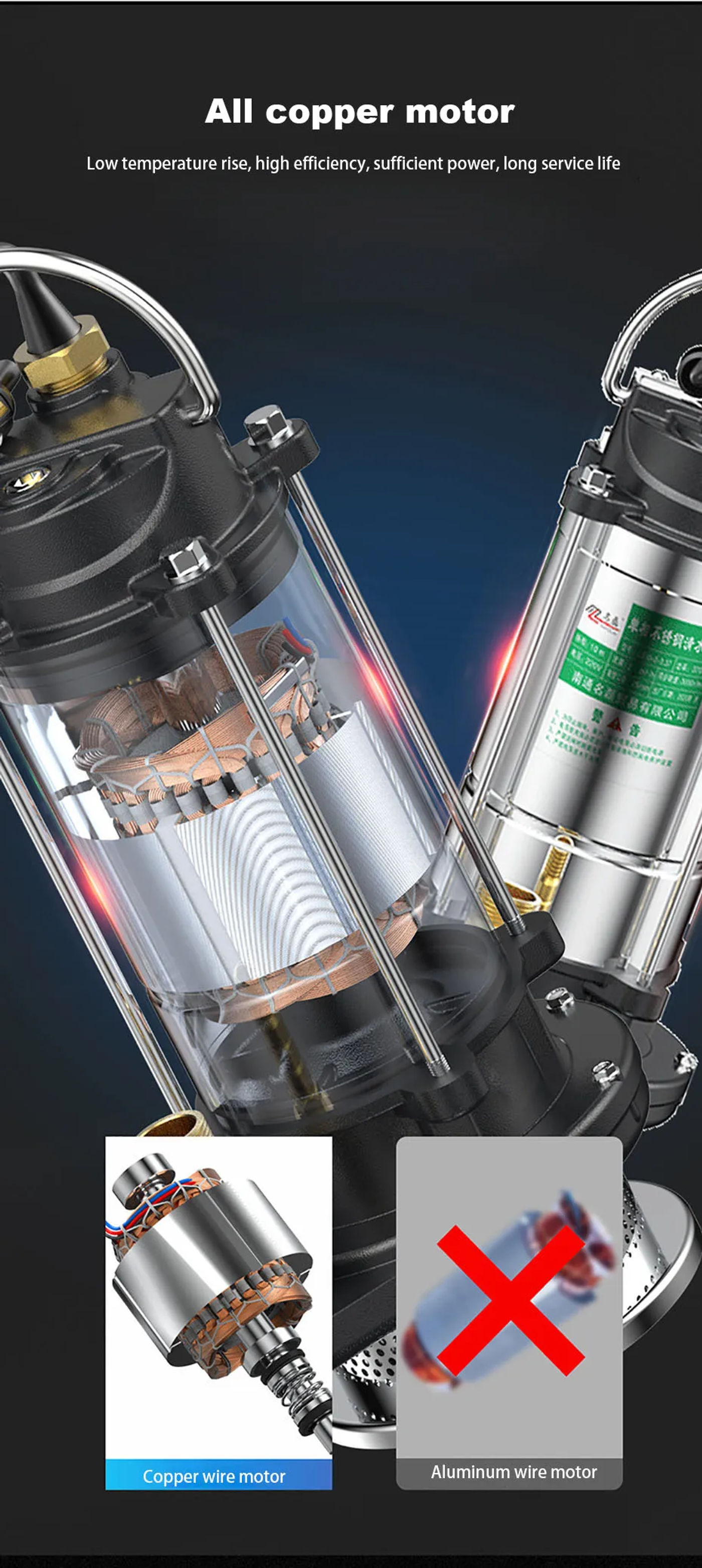 Description Picture 6 of item220V Submersible Pump Agricultural Pumping Garden Tools Drainage Irrigation Self-priming Sewage Pump Stainless Steel Pump