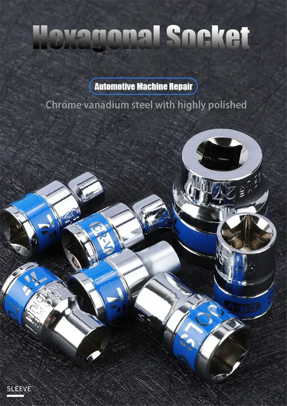 Description Picture 4 of itemCR-V Steel Anti-rust Treatment Ratchet Sockets for Nut Removal 8-36mm 1/2 Inch Blue Drive Short Hex Wrench Socket