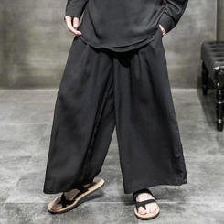 Chinese Style Men Solid Color Wide Leg Pants Mens Joggers Lace Up Streetwear Casual Trousers Men Summer Vintage Pants