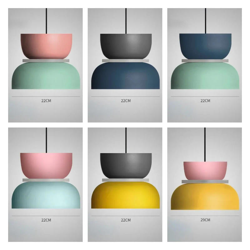 Description Picture 3 of itemSimple Macaron Led Pendant Lamp Colorful Iron Hanging Suspension Study Bar Dining Bedside Bedroom Chandelier Lighting