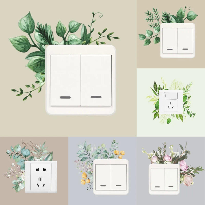 Description Picture 2 of itemCreative Rose Daisy Peony Flowers Leaves Green Plant Wall Switch Stickers PVC Light Plugs Switches Plant Decals Home Decor Gifts