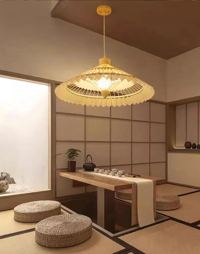 Description Picture 6 of itemWabi-Sabi Style Japanese Handmade Bamboo Umbrella-Shaped Chandelier Living Room Bedroom Restaurant Study Hanging Pendant Lights