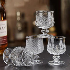 4pcs/Set Vintage Crystal Glass Spirits Cup Shot Mini Glass Whiskey Engraved Goblet Home Bar Drinkwares