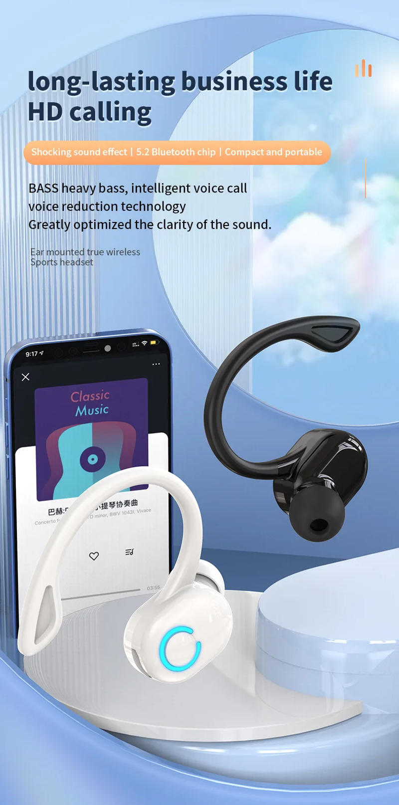 Description Picture 2 of itemSingle Bluetooth Wireless Earphones Ear-hook In-ear Headphone Outdoor Sport Works Driving Bluetooth Headset For All Smartphones