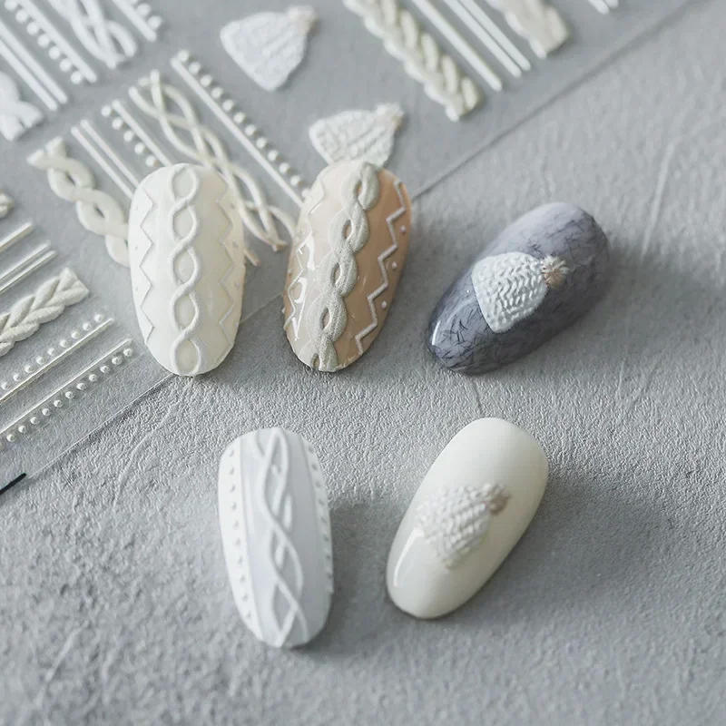 Description Picture 4 of item5D Nail Sticker Pro Matte Thin and Translucent Relief Nail Enhancement Sticker with Elegant Sweater Pattern Stickers & Decals