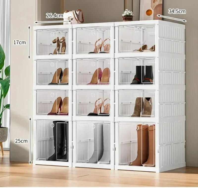 Description Picture 4 of itemFoldable Shoe Rack Multi-layer Transparent Plastic Shoe Box Easy To Install Shoe Cabinet Dust-proof Storage Mobile Shoe Rack