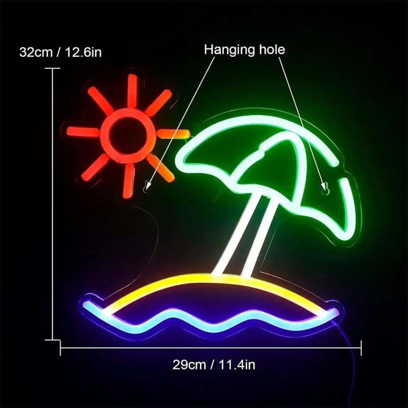 Description Picture 3 of itemBeach Sun Neon Sign USB Powerd Dimmable Led Neon Light Signfor Wall Decor Room Decoration Birthday Bar Man Cave Party Gifts