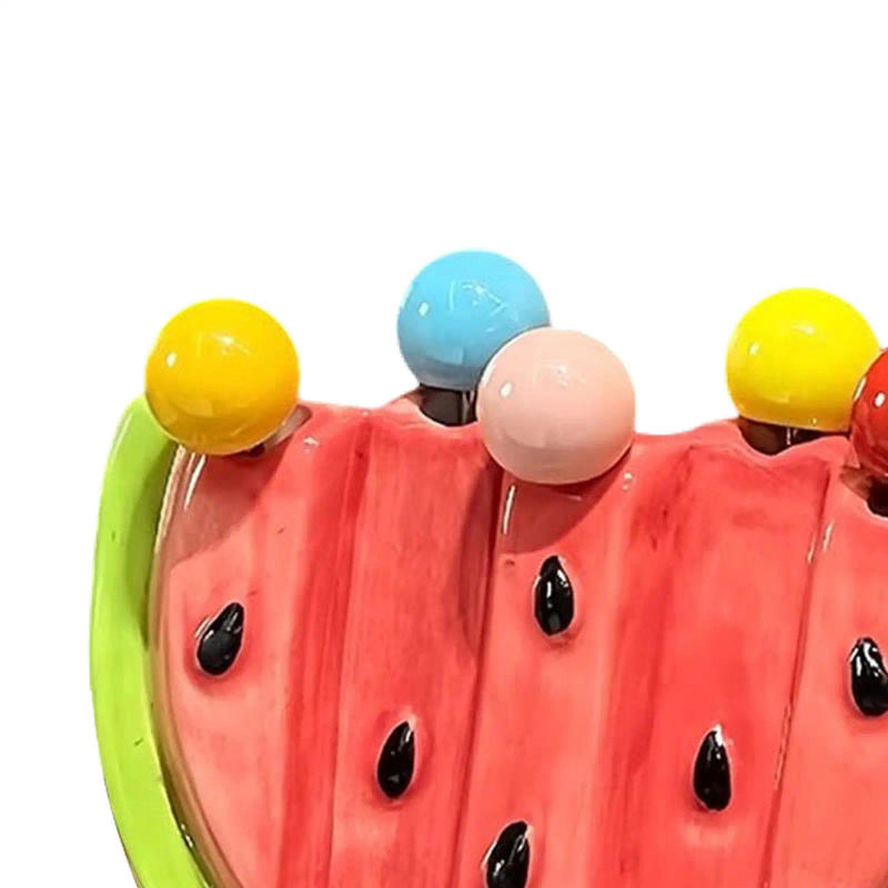 Description Picture 6 of item5Pcs Fruit Forks Set with Ceramic Jar Creative Reusable Stand Flatware Cake Forks for Appetizer Salad Fruit Household Picnic