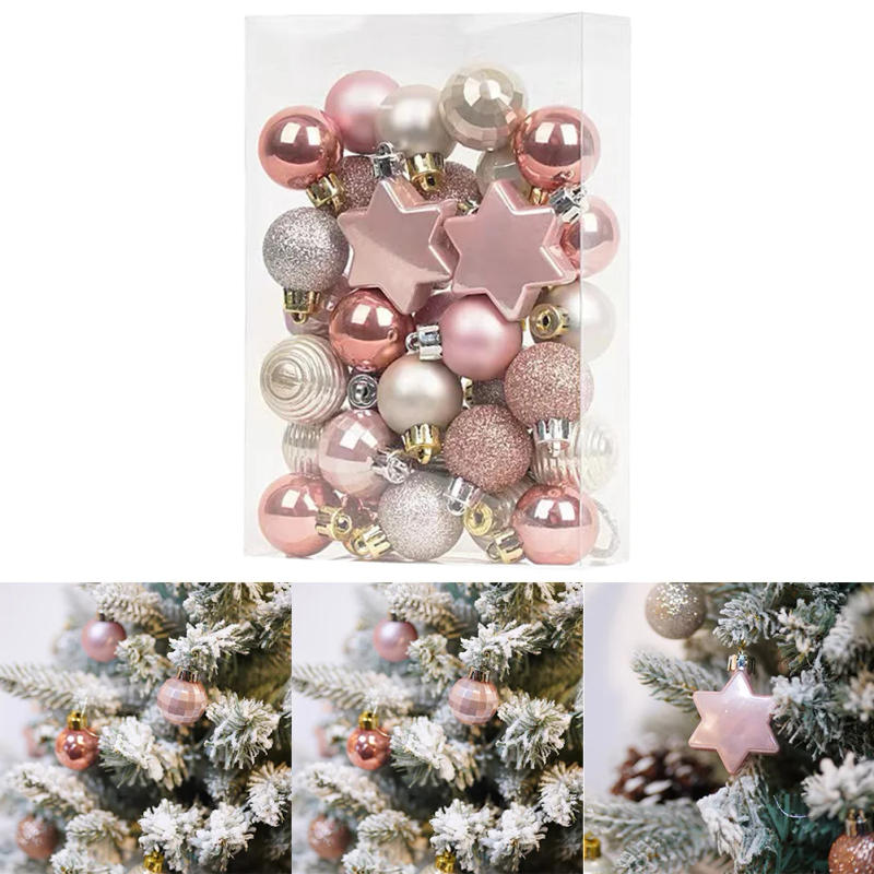 Description Picture 6 of item33pcs/set Christmas Balls Christmas Tree Decorations Christmas Tree Ornaments 3cm Light Gold + Pink Christmas Pendant
