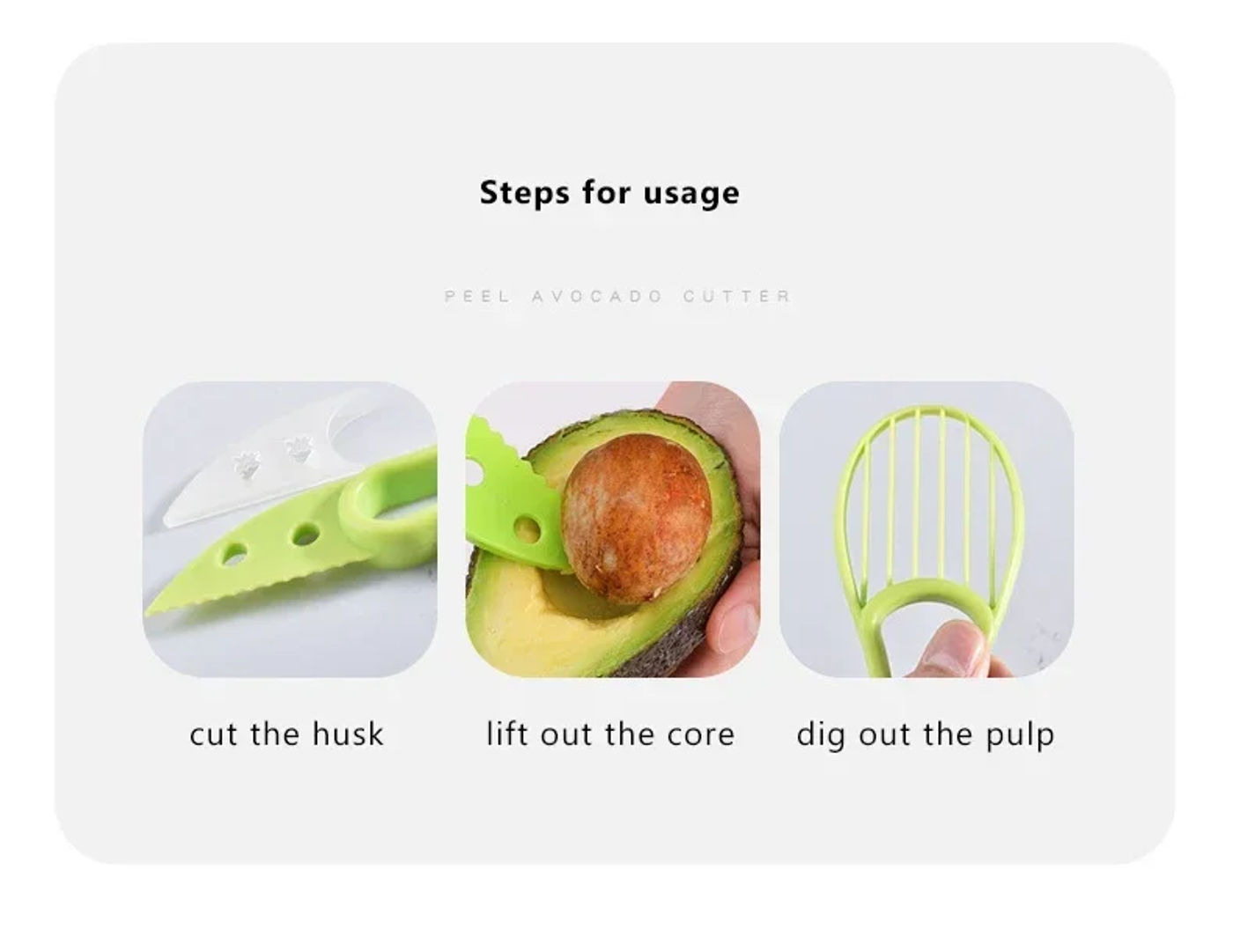 Description Picture 3 of item3 in 1 Avocado Slicer Shea Corer Plastic Knife Fruit Peeler Cutter Pulp Separator for Home Kitchen Gadgets Fruit Vegetable Tools