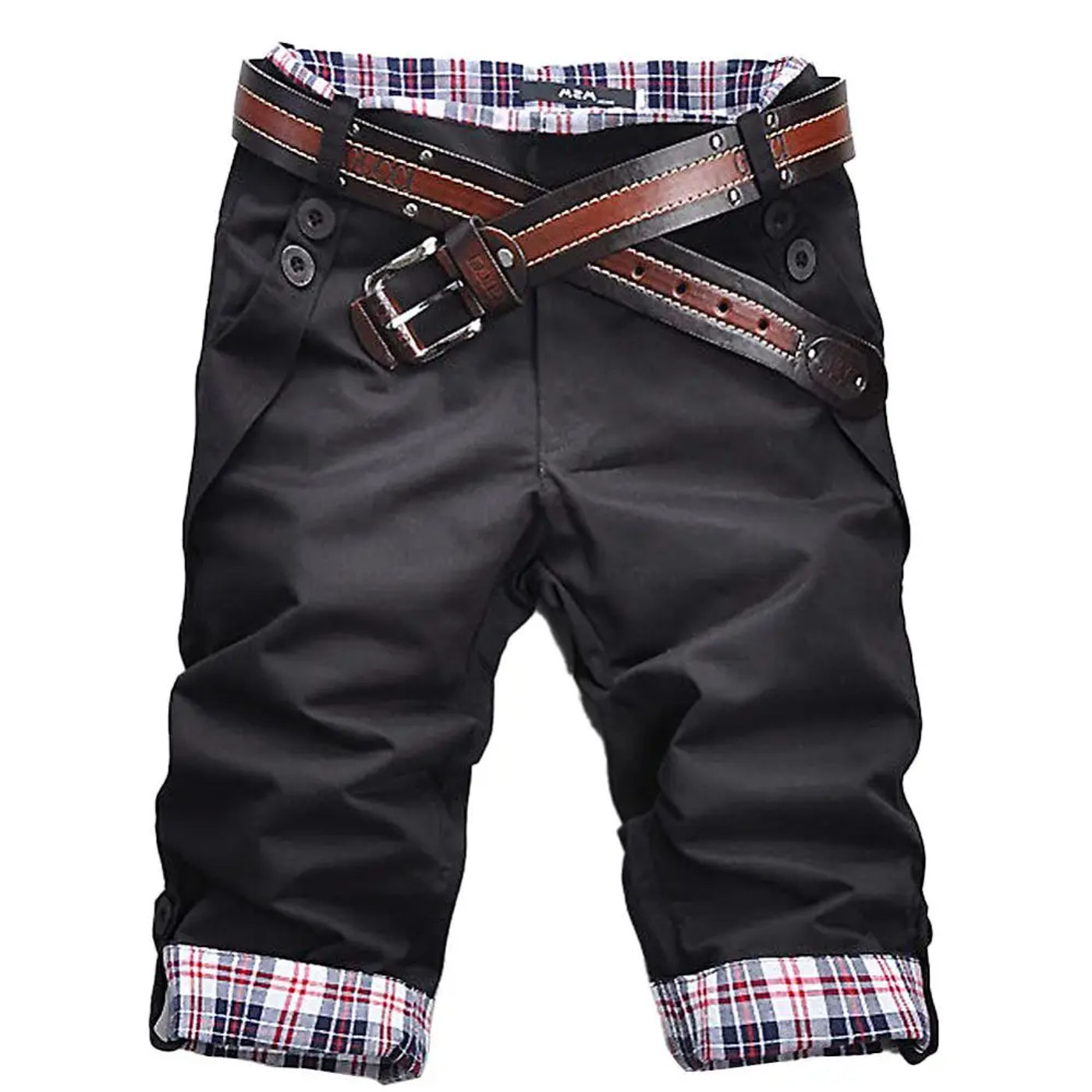 Description Picture 4 of itemCasual Pants Men Shorts Summer Shorts Loose Plaid Patchwork Pockets Buttons Fifth Beach Shorts