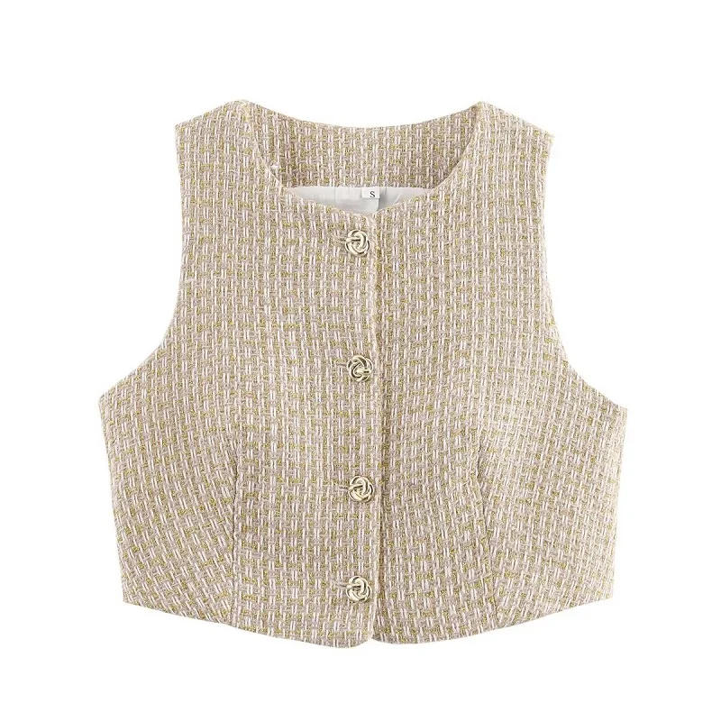 Description Picture 6 of itemTRAF 2025 Belt Tweed Shorts for Women High Waist Mini Skirt Shorts Woman Summer Fitness Women's Shorts Set Sleeveless Vest Women