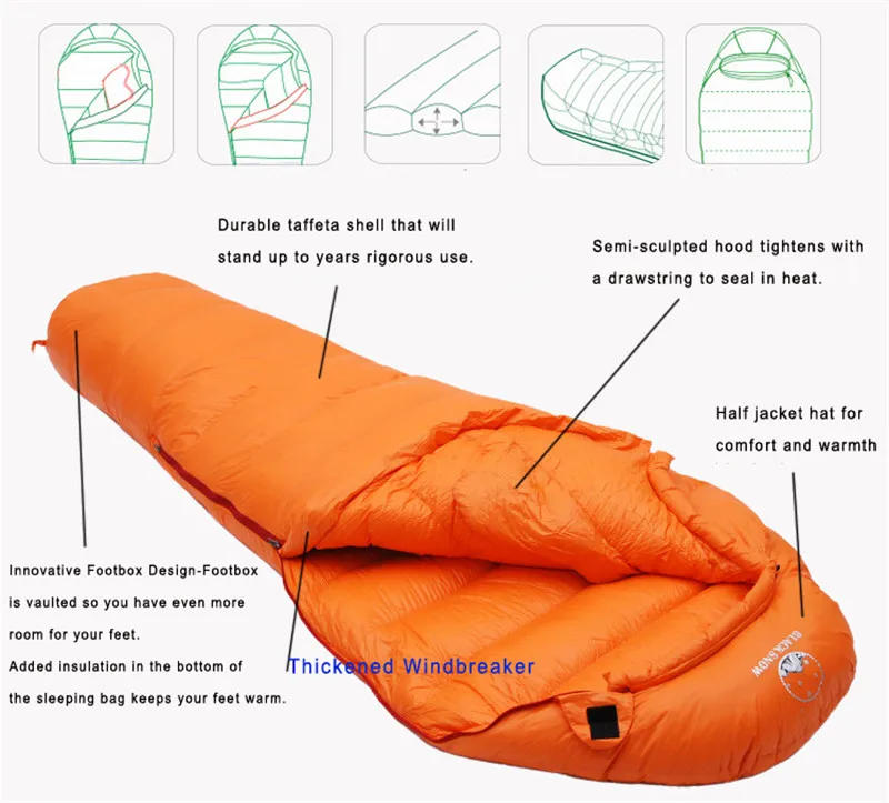 Description Picture 4 of itemGoose Down Filled Sleeping Bag for Adults, Mummy Style, Thermal, Very Warm, White, Fit for Winter, 4 Kinds of Thickness, Camping