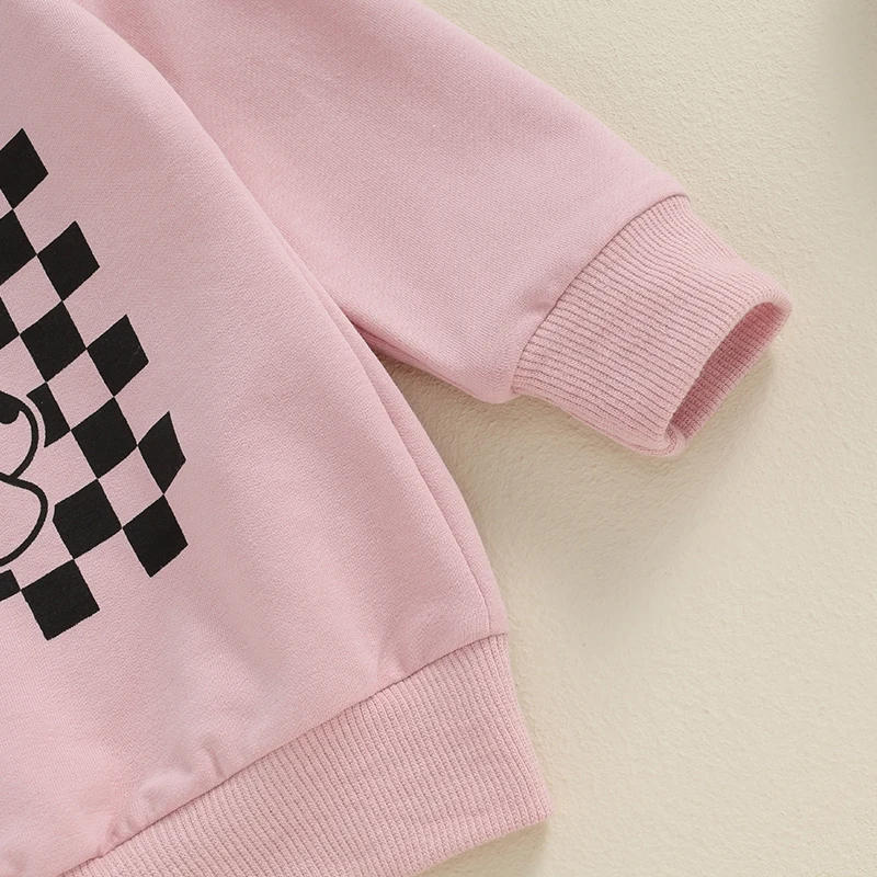 Description Picture 6 of itemLittle Girls Halloween Pants Sets Long Sleeve Ghost Checkerboard Print Tops Solid Color Pants Sets