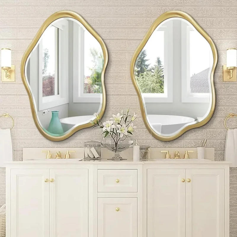Description Picture 6 of itemIrregular Wall Mirror, 24"X36" Gold Asymmetrical Bathroom Vanity Mirror Framed Cloud Decorative Mirror for Washroom, Bedroom