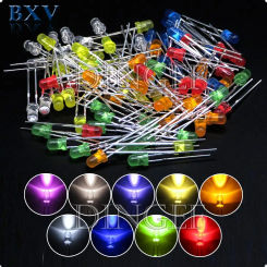 100PCS 3mm 5mm LED Diode F3 F5 Assorted Kit White Green Red Blue Yellow Orange Pink White DIY Light Emitting LED Diode Connector