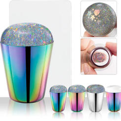 1PC Rainbow Laser Nail Stamper With Scraper Round Jelly Transfer Painting Stamper Alloy Handle Nails Polish Print Manicure Tools