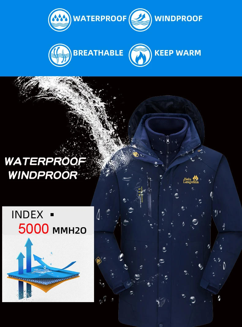 Description Picture 3 of itemMen's Waterproof Hiking Jackets Winter Men Windbreak Fleece Thick Warm 3 In 1 Camping Hunting Fishing Coats Male Large Size