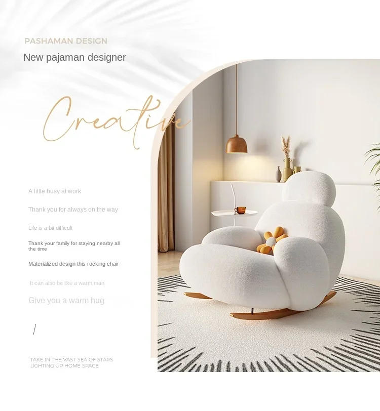 Description Picture 3 of itemFluffy White Living Room Chair Modern Cute Floor Ergonomic Living Room Chair Lounge Recliner Meuble Salon Home Furniture
