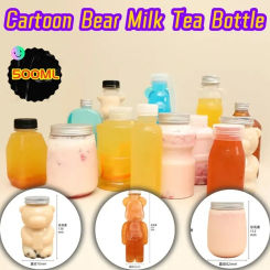 500ml Violent Bear Milk Tea Bottle Disposable PET Transparent Juice Bottle Cartoon Bear Portable Juice Yogurt Bear Bottle